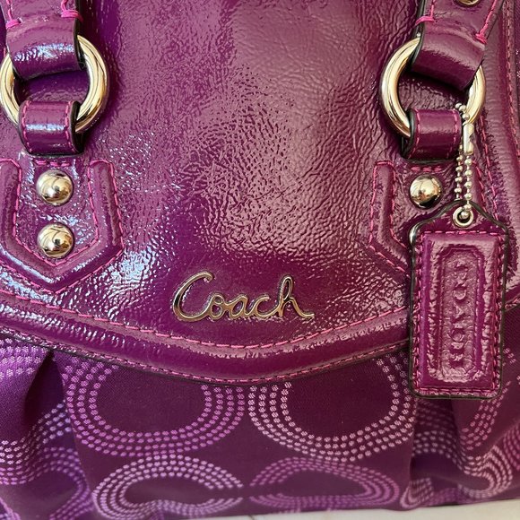 Coach Dotted OP Art Ashley Satchel Bag Purple pink cranberry silver hardware zip - Picture 2 of 8